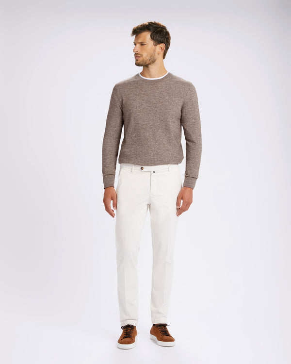 Pantalone chino in gabardina di cotone pesante bianco latte slim fit