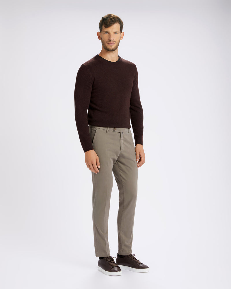 Pantalone chino in gabardina di cotone pesante grigio tortora slim fit