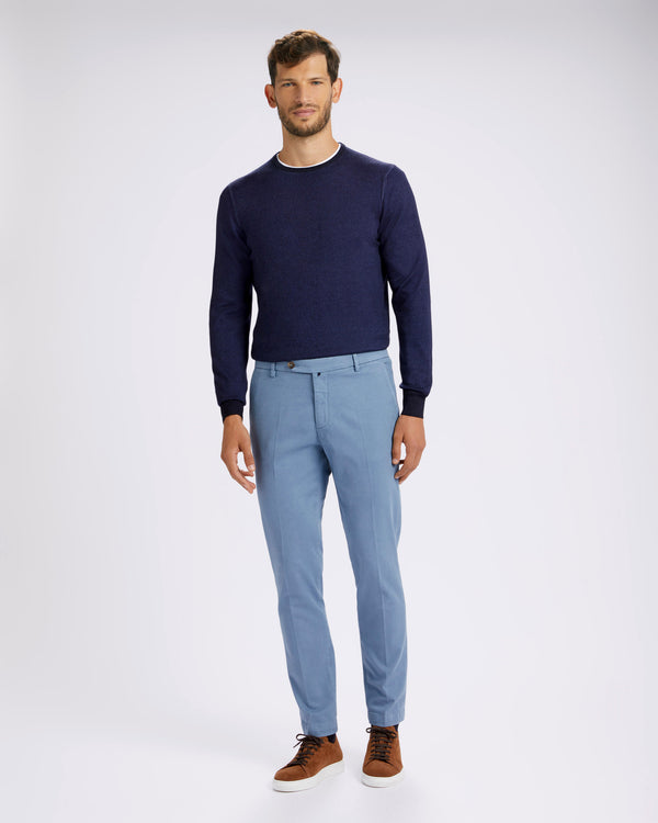 Pantalone chino in gabardina di cotone pesante azzurro celeste slim fit