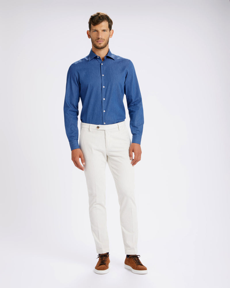 Pantalone chino in velluto a costa larga alternata pesante bianco panna straight fit