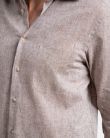 Camicia con collo francese in lino e cotone leggero beige sabbia