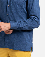 Camicia con collo francese jeans in denim di lino e cotone leggero blu indaco