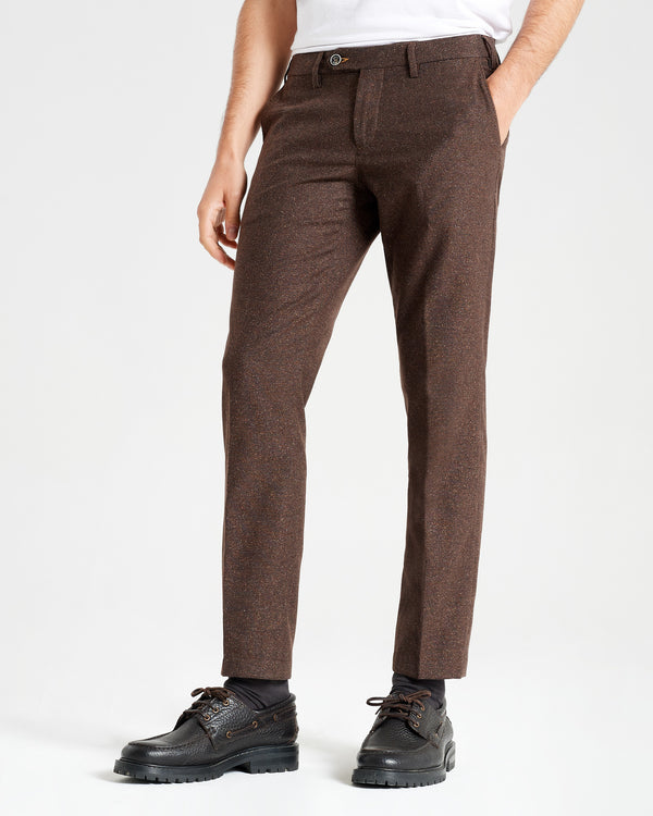 Pantalone chino in cotone e lana pesante marrone caffè slim fit