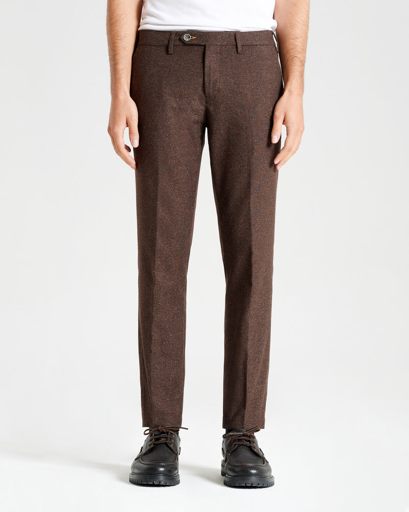 Pantalone chino in cotone e lana pesante marrone caffè slim fit