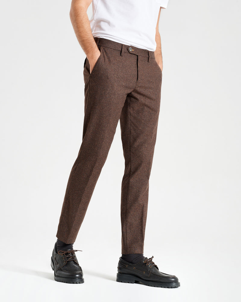 Pantalone chino in cotone e lana pesante marrone caffè slim fit