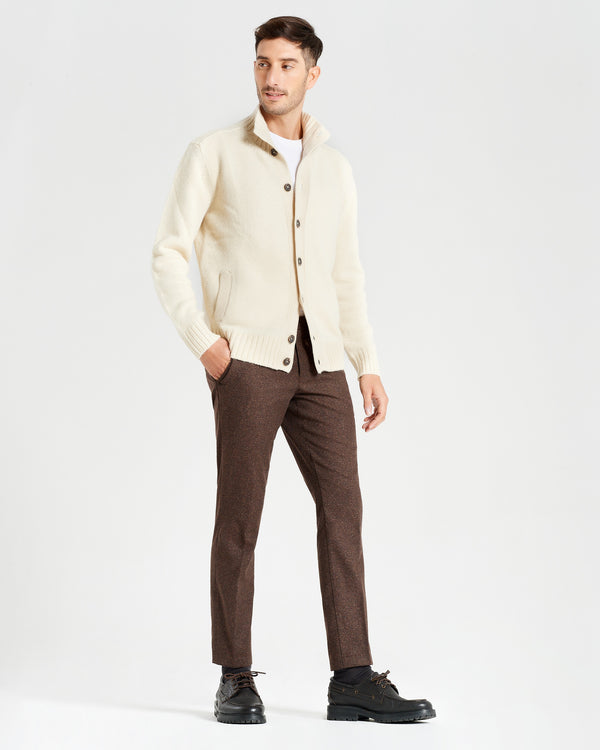 Pantalone chino in cotone e lana pesante marrone caffè slim fit