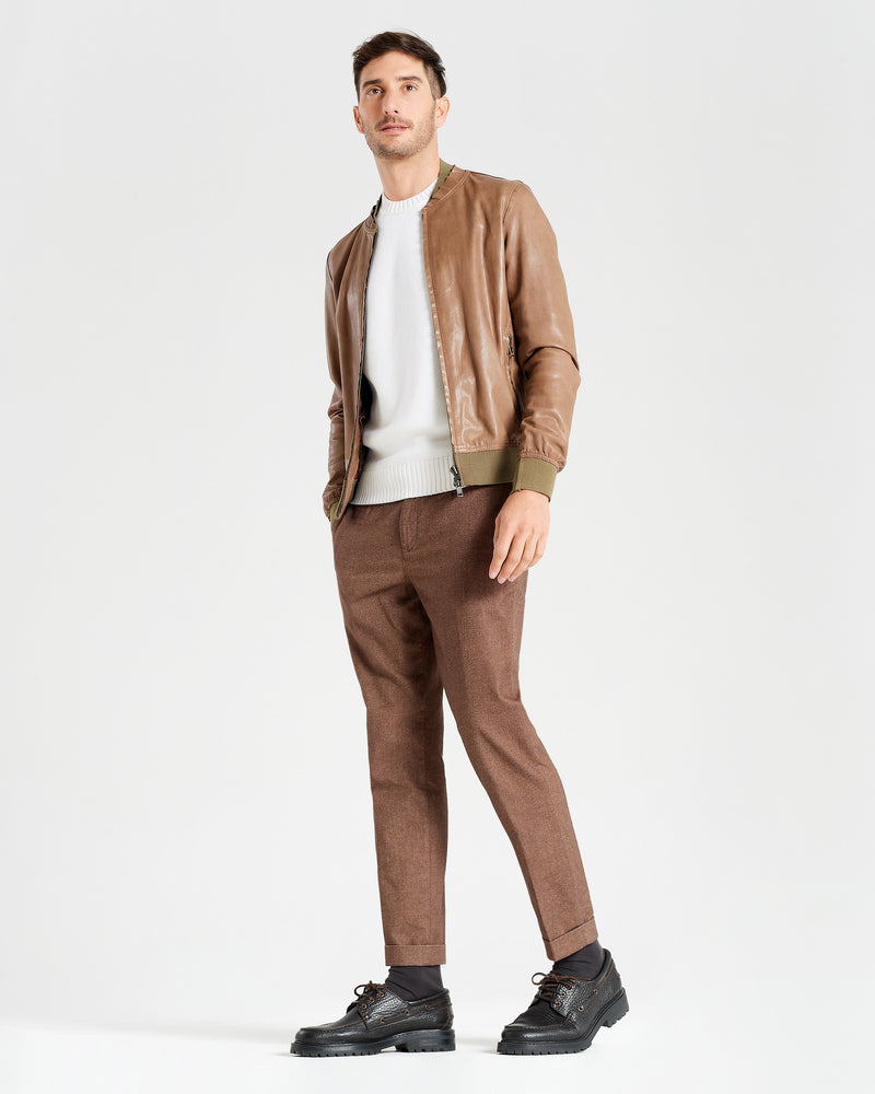 Pantalone chino con risvolto in cotone pesante marrone cioccolato regular fit