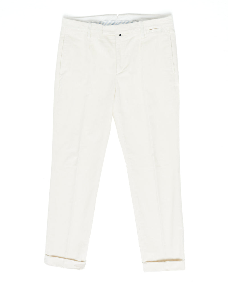 Pantalone chino con risvolto in velluto a costa larga francese pesante bianco panna regular fit