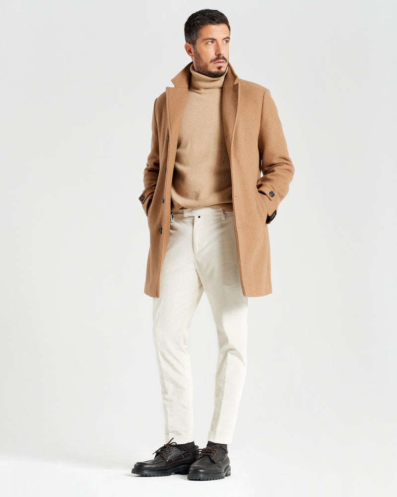 Pantalone chino con risvolto in velluto a costa larga francese pesante bianco panna regular fit