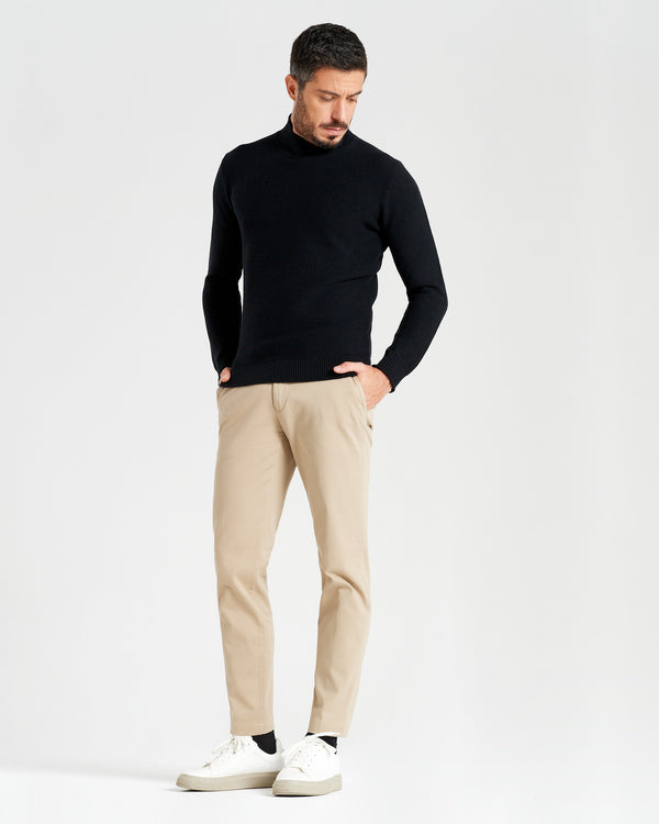 Pantalone chino in gabardina di cotone pesante beige cammello slim fit