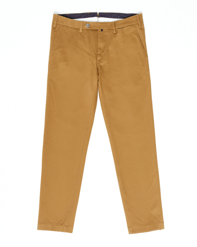 Pantalone chino in gabardina di cotone pesante marrone caramello slim fit