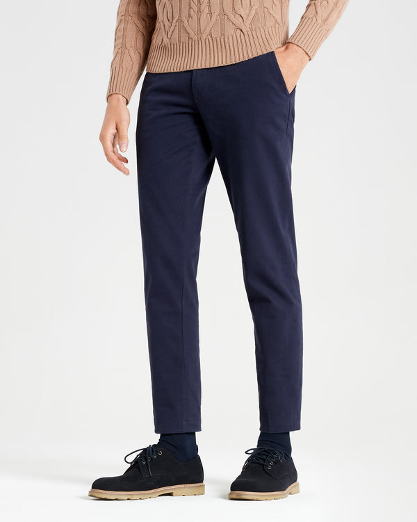 Pantalone chino in gabardina di cotone pesante blu cobalto slim fit
