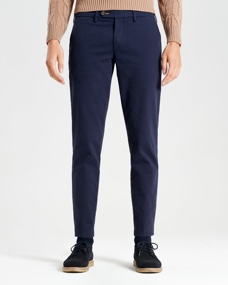 Pantalone chino in gabardina di cotone pesante blu cobalto slim fit