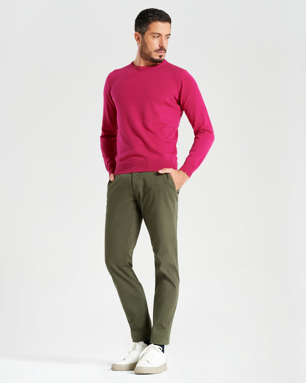 Pantalone chino in gabardina di cotone pesante verde muschio slim fit