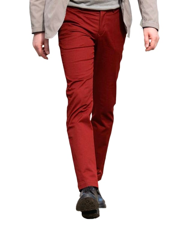 Pantalone chino in gabardina di cotone medio rosso mattone slim fit