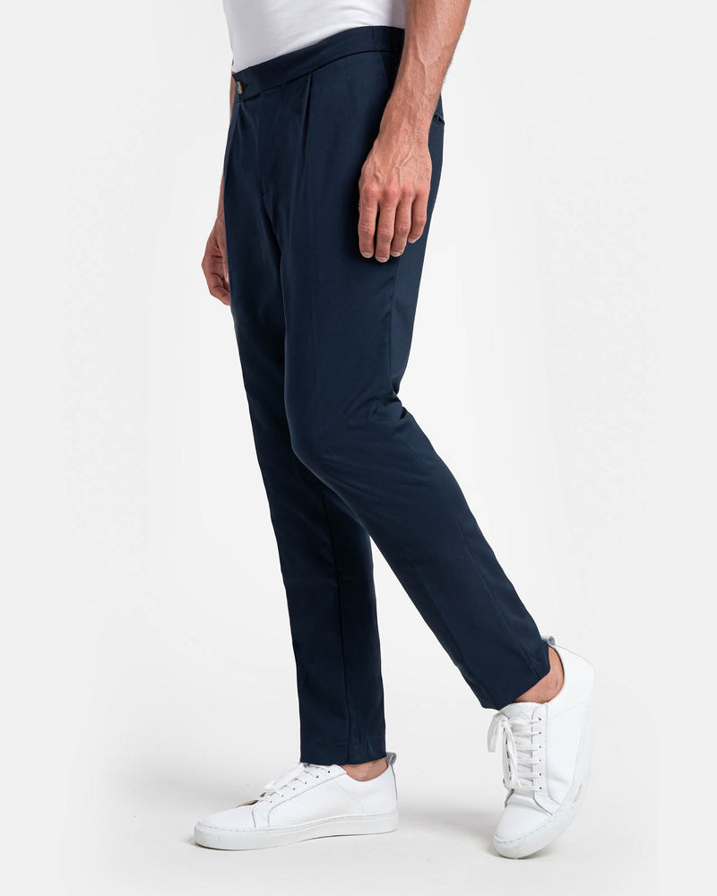 Pantalone chino con coulisse in cotone e nylon leggero blu notte regular fit