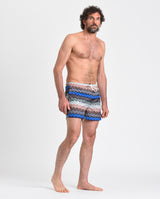 Costume da mare con coulisse e vita arricciata in nylon leggero a fantasia zig zag