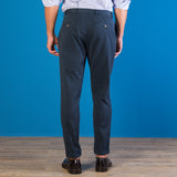 Pantalone chino con doppia pince in gabardina di cotone medio blu regular fit