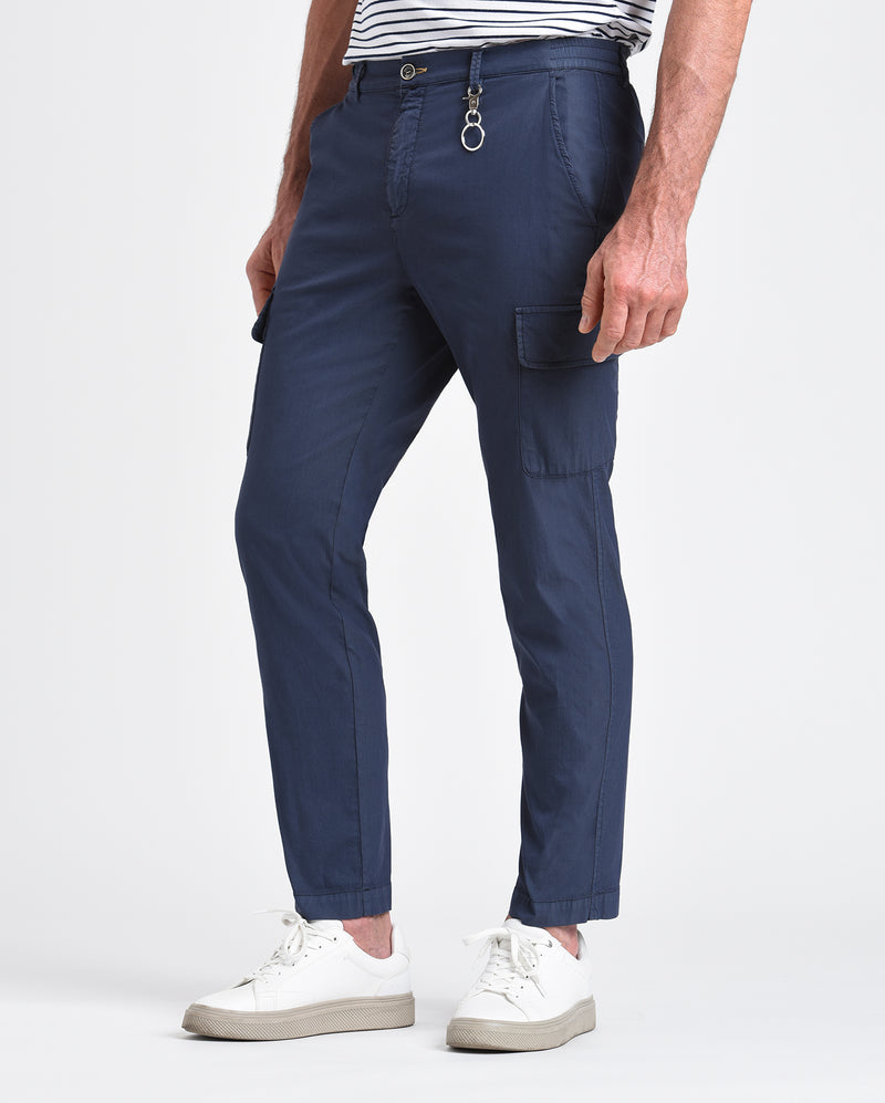 Pantalone cargo in popeline di cotone leggero blu regular fit