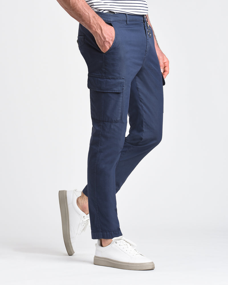 Pantalone cargo in popeline di cotone leggero blu regular fit