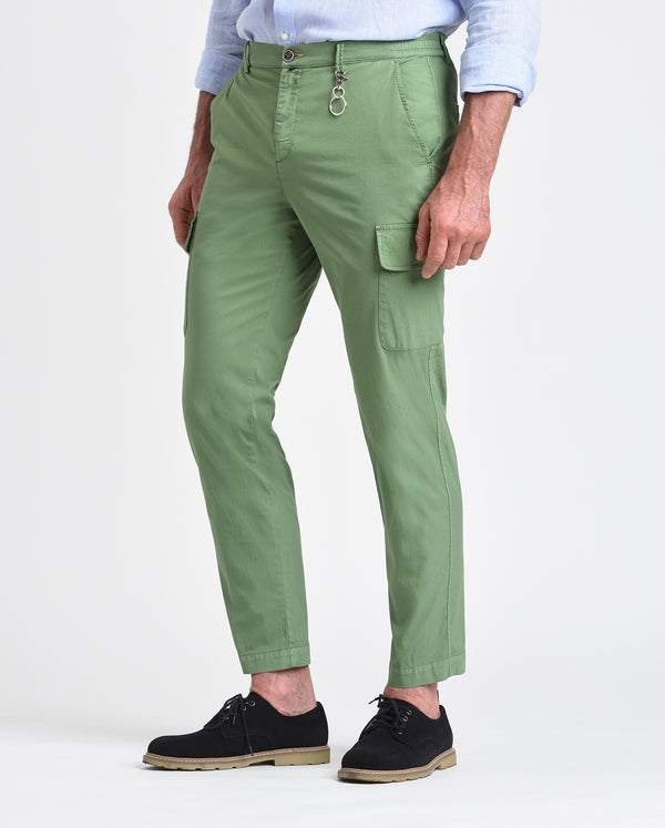 Pantalone cargo in popeline di cotone leggero verde regular fit