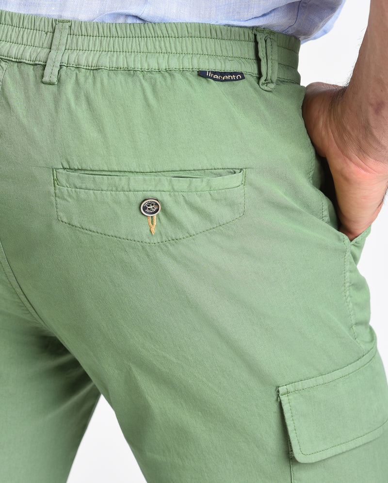 Pantalone cargo in popeline di cotone leggero verde regular fit