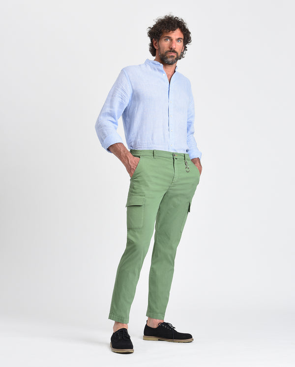 Pantalone cargo in popeline di cotone leggero verde regular fit