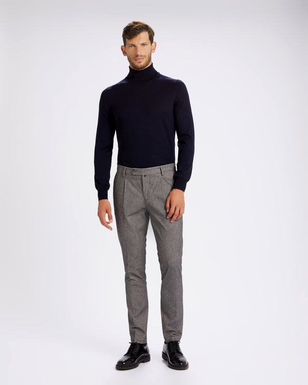 Pantalone chino con pince in flanella di cotone pesante grigio medio slim fit