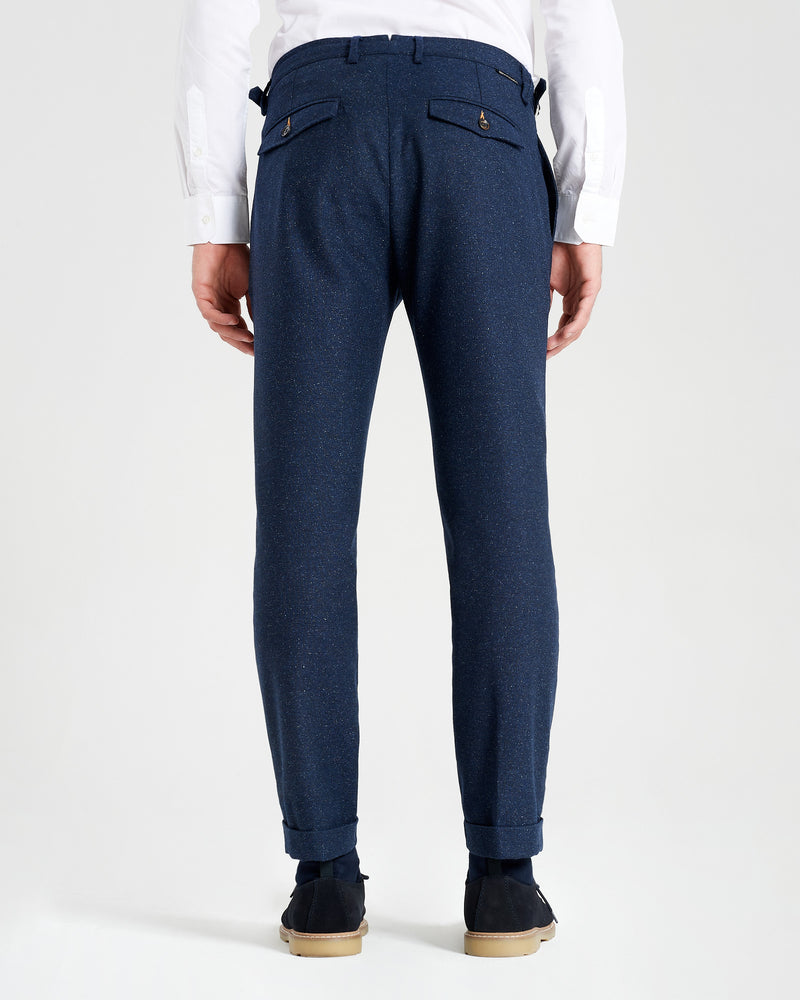 Pantalone chino con pince e risvolto in cotone e lana pesante blu notte regular fit