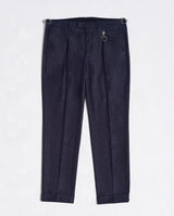 Pantalone chino con pince e risvolto jeans in denim di lino e cotone leggero blu indaco regular fit