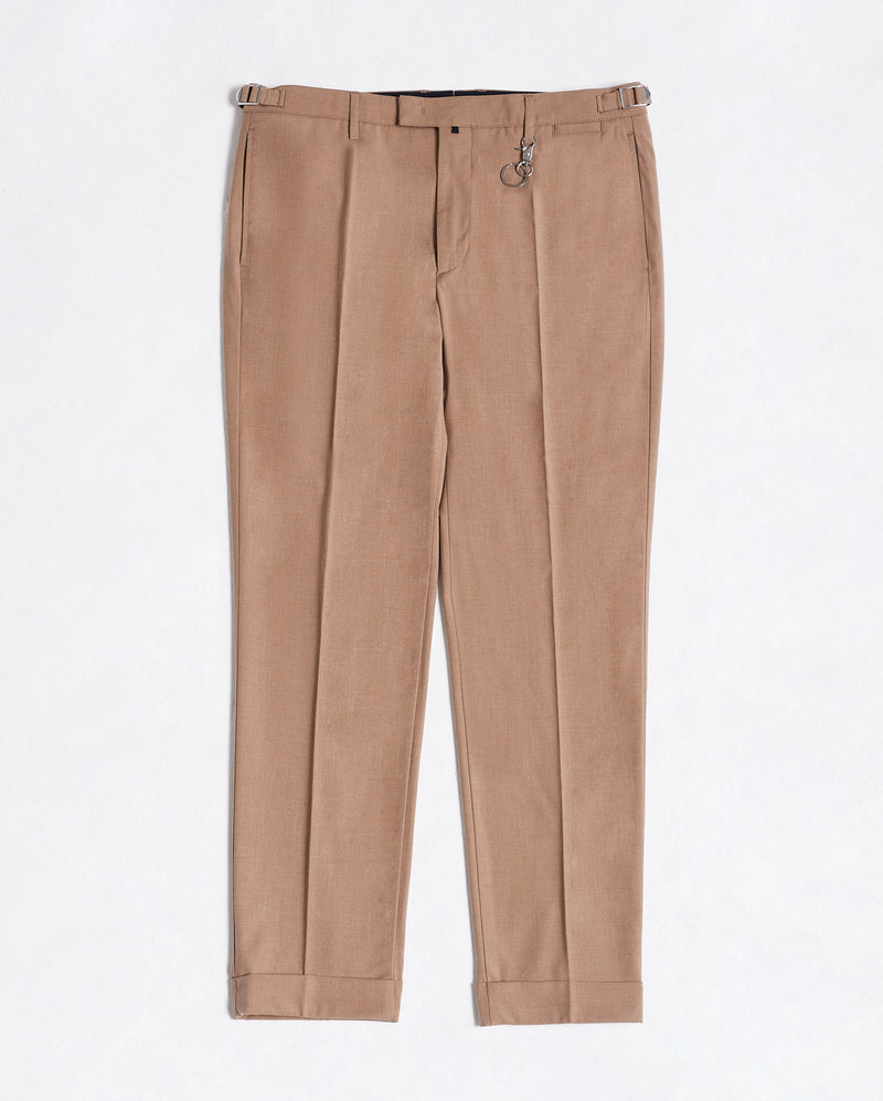 Pantalone chino con pince e risvolto in misto lana leggero beige sabbia regular fit