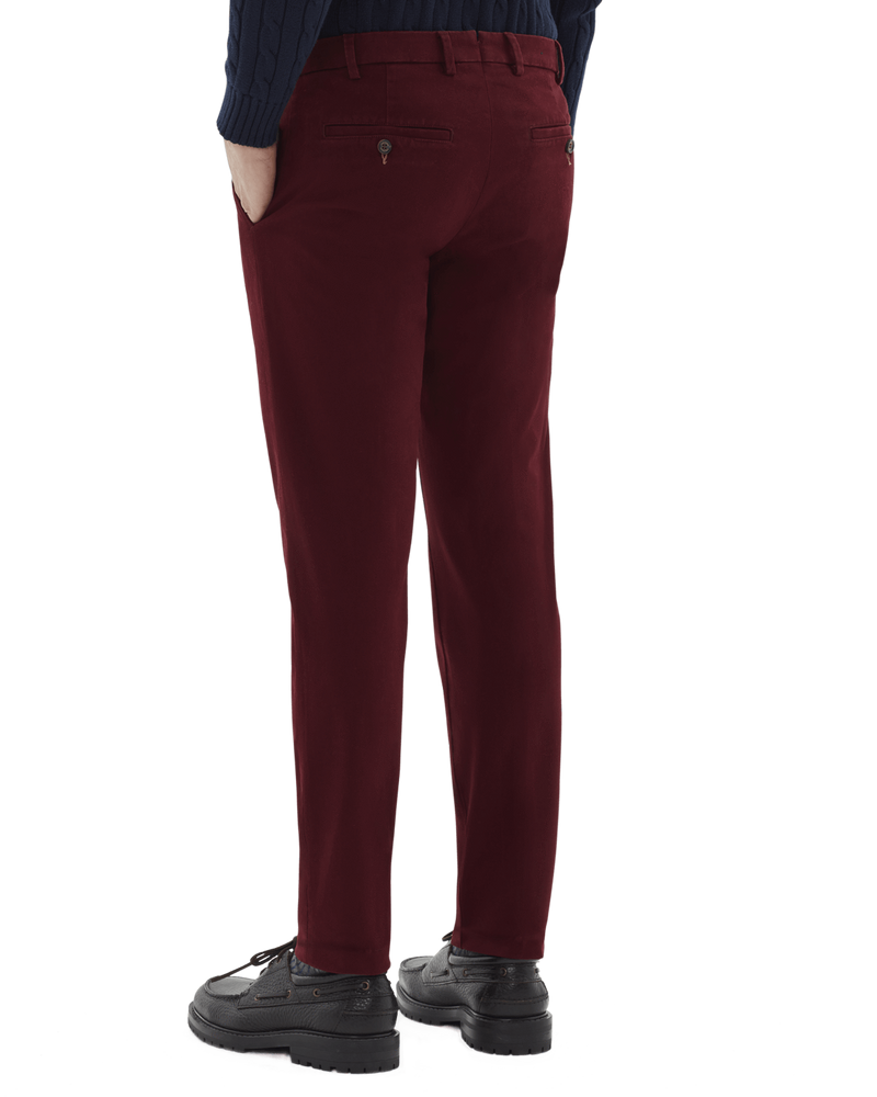 Pantalone chino in gabardina di cotone pesante rosso porpora slim fit