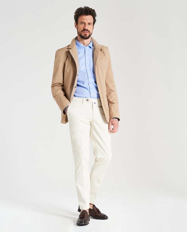 Pantalone chino in gabardina di cotone medio bianco panna slim fit