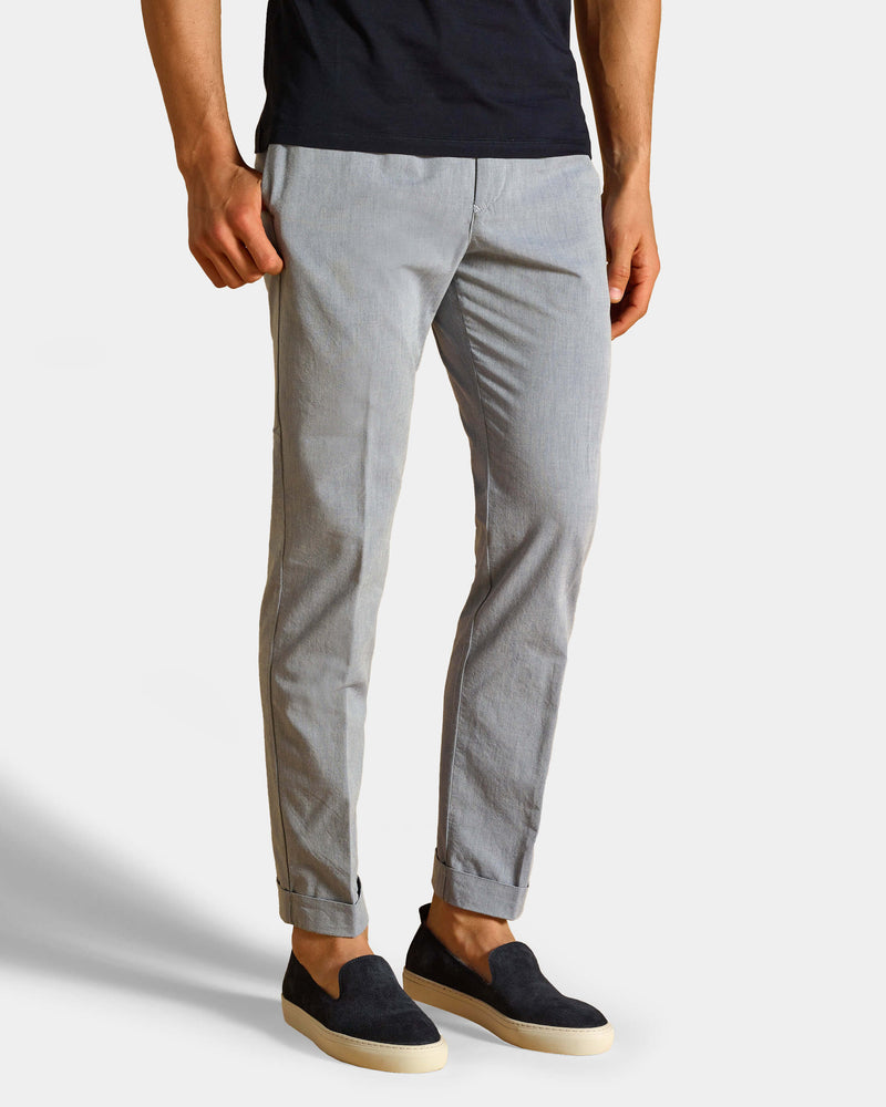 Pantalone chino in cotone mélange leggero azzurro grigio slim fit