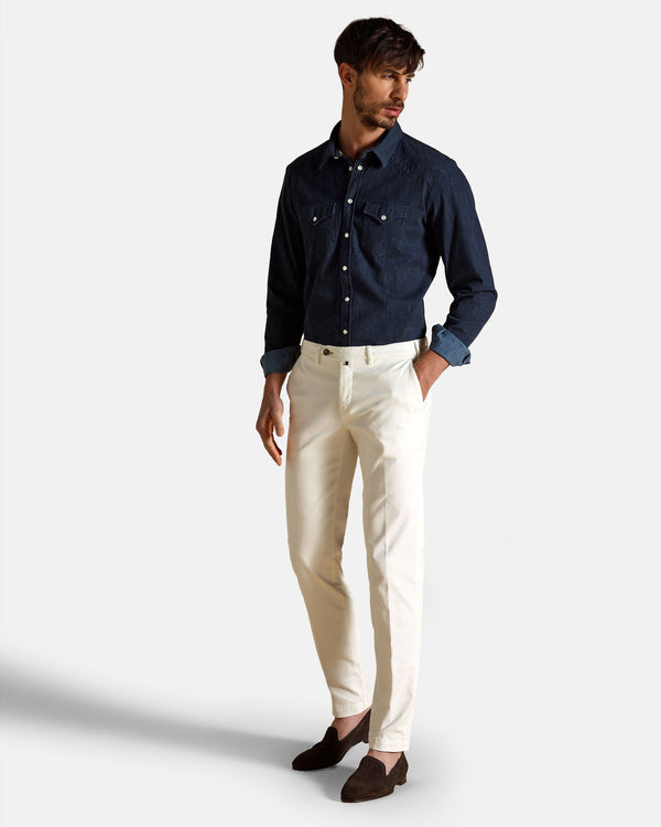 Pantalone chino in gabardina di cotone medio bianco burro straight fit