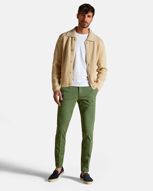 Pantalone chino in gabardina di cotone medio verde slim fit