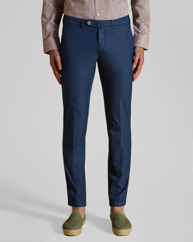 Pantalone chino in popeline di cotone leggero blu slim fit