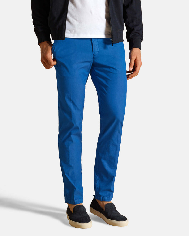 Pantalone chino in popeline di cotone leggero bluette slim fit