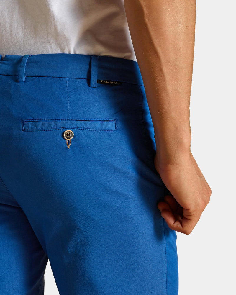 Pantalone chino in popeline di cotone leggero bluette slim fit