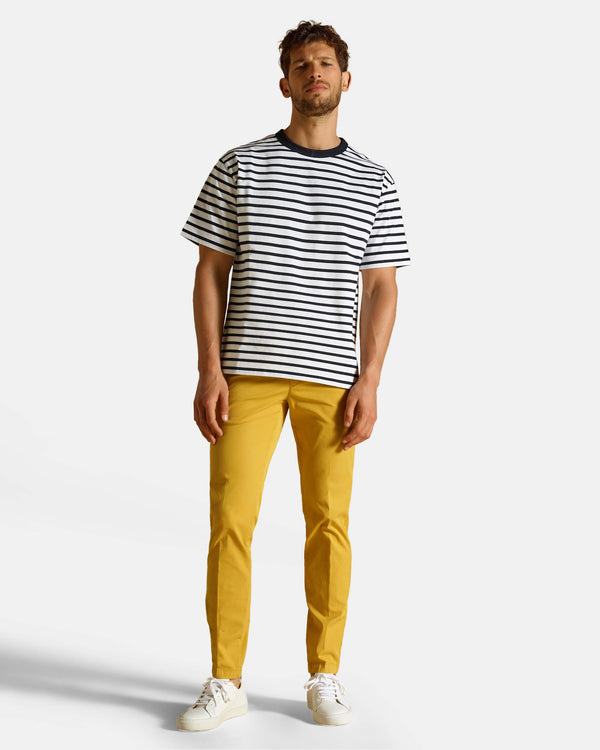 Pantalone chino in popeline di cotone leggero giallo ocra slim fit