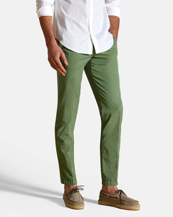 Pantalone chino in popeline di cotone leggero verde slim fit