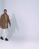 Pantalone chino con risvolto in velluto a costa larga francese pesante bianco panna regular fit