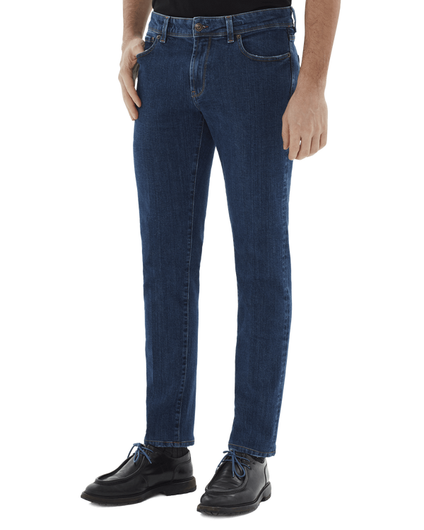 Pantalone cinquetasche jeans in denim di cotone medio stone washed slim fit