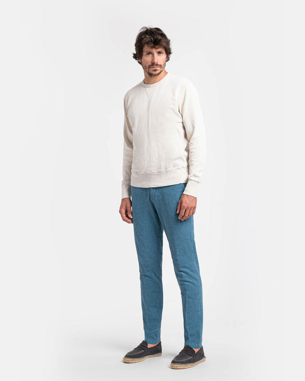Pantalone chino in cotone e lino pied-de-poule leggero avio e blu slim  fit