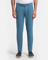 Pantalone chino in cotone e lino pied-de-poule leggero avio e blu slim  fit