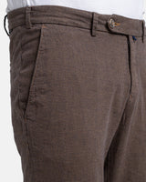 Pantalone chino in cotone e lino pied-de-poule leggero avana e blu slim  fit