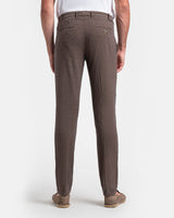 Pantalone chino in cotone e lino pied-de-poule leggero avana e blu slim  fit